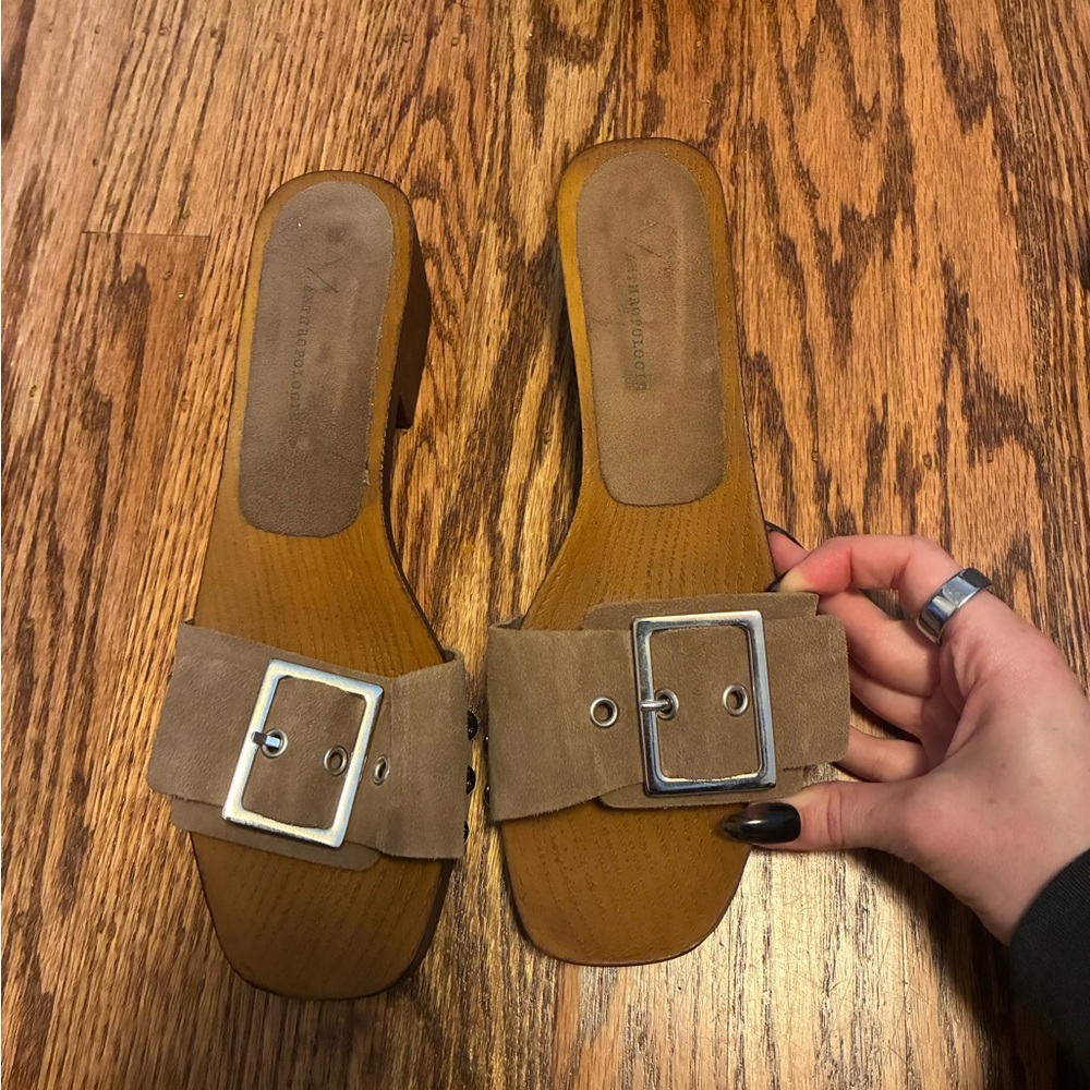 Seychelles Cognac Leather Slide Sandals